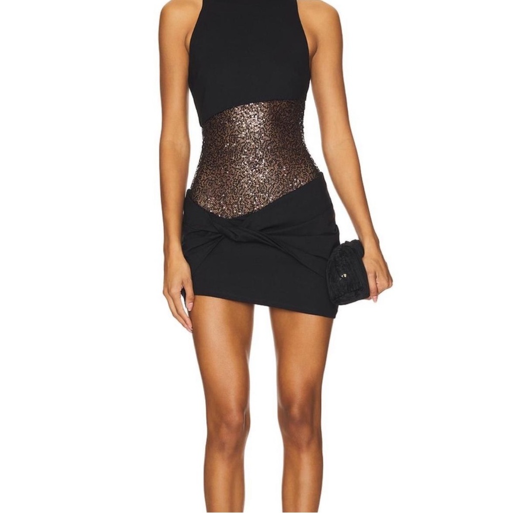 Camila Coelho Black and Gold Mini Dress